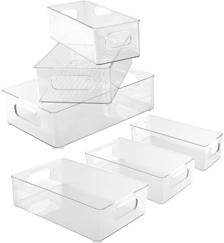HEIYUET 6 stycken kylskåpsförvaring, 3 storlekar, kylskåpsförvaringslåda, stapelbara kylskåpsbehållare transparent för frys, kök, skafferi