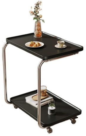 Table bout de canapé en forme de C, avec roulettes rotatives, en bois massif, pour salon, chambre à coucher, salle à manger, noyer
