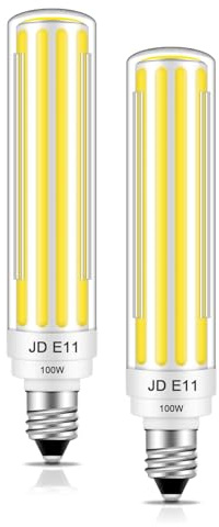 BROLSKUN E11 Led Bulb 10W Equivalent JDE11 120V Mini Candelabra Led Bulbs Dimmable 1000LM Daylilght White 6000K for Ceiling Fan Bulb Cabinet Lighting, 2 Pack