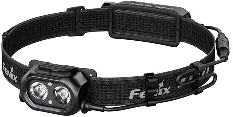Fenix HP12R-T Stirnlampe, wiederaufladbar, 1300 Lumen, 200 m, max. 310 Stunden, kaltweiß + warmweiße Punktstrahlen, Batteriegehäuse hinten mit rotem Warnlicht, IP68, Schwarz