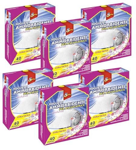 SUPERFIVE, Foglietti Ammorbidenti per Asciugatrice, Profumati e Antistatici, Capi Morbidi, Stiratura Facile (40 pezzi x 6 pack)