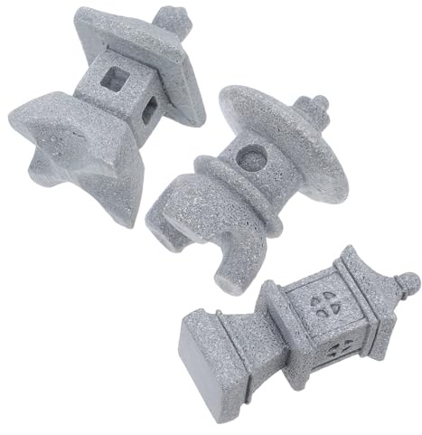 HEALLILY 3pcs Mini Pagoda Garden Statues Stone Lanterns Set Japanese Style Medium Round and Square Zen Garden Accessories for Aquarium and Micro Landscape Decoration
