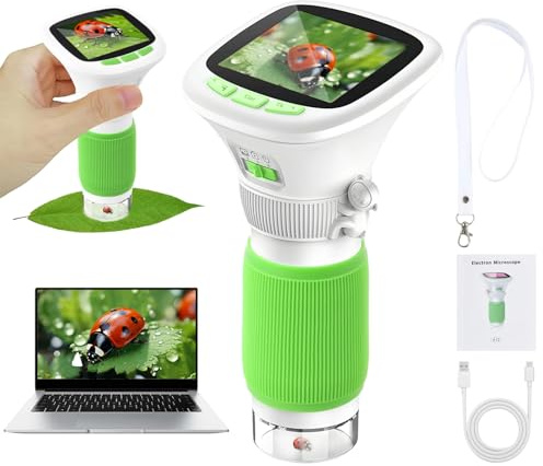 Focenat Microscope Enfant, Microscope Numérique de Poche 200X/1000X, Écran IPS 2.4, 8 LED, Caméra 2MP, Support Carte TF, USB Rechargeable, Jouet Scientifique Éducatif à partir de 3 Ans