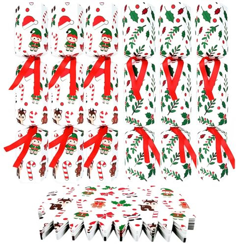 Hoiyen Christmas Crackers,10 Packs DIY Christmas Party Crackers Bulk, Xmas Crackers with Party Hat, Riddle Cards, Joke & Keyring, Gifts for Family Party Favors,Kids Novelty Gifts,Novelty Decorations