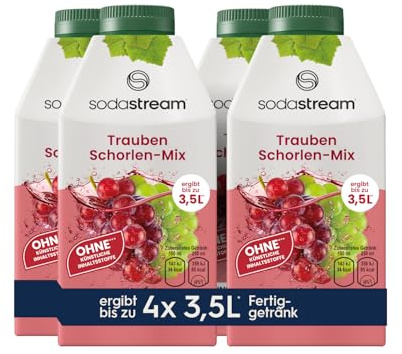 SodaStream Trauben Schorlen-Mix Sirup 4er-Pack | 500 ml je Flasche ergibt bis zu 3,5 L Traubenschorle | ohne Zuckerzusatz & künstliche Inhaltsstoffe | 50% aus rotem & weißem Traubensaftkonzentrat