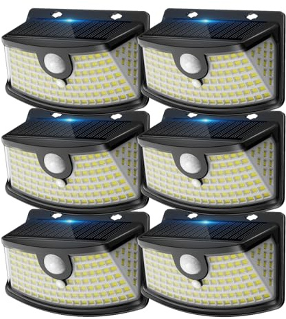 Aootek Solarlampen für Außen mit Bewegungsmelder, 6er Set, Garten, 120 LED | 270° Breiter Winkel, IP65 Wasserdicht, Solar Wandleuchte, Sicherheitslicht, Gartenbeleuchtung, Schwarzer Rahmen, Kaltweiß