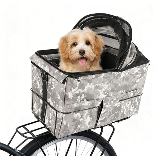 Heckmontierte Hundetrage für Fahrräder – Hunde-Fahrrad-Sitzerhöhung mit atmungsaktivem Netz, gepolsterter Innenseite und Sicherheitsgeschirr, faltbarer Haustier-Fahrradsitz für kleine/mittelgroße