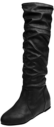 2026 Damen-Stiefeletten, Schuhlänge, leger, knieplissiert, Schwarz , 40 EU