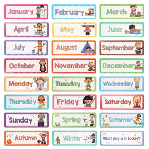 Nextpal 24 Pcs Days of Week Seasons Months Flashcards, Educational Posters Charts for Classroom, Calendar Bulletin Board Teaching Aids for Preschool Teachers Homeschool