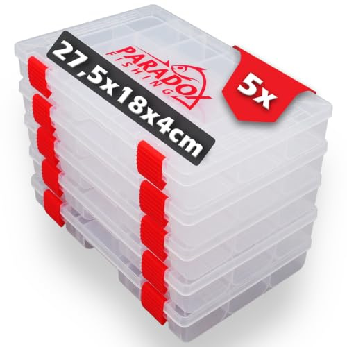 Paradox Fishing Köderboxen I 5x normale Box 27,5cm*18 * 4cm I Angelbox Köderbox Angeln Angelkoffer groß Tackle Box Angeln Angelkasten - für Angelzubehör