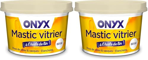 Onyx - Mastic Vitrier Beige à l’Huile de Lin - Pose et Étanchéité Vitrage sur Châssis en Bois - 1kg (Lot de 2)