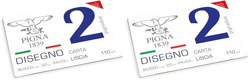 Pigna, Blocco da Disegno PignaDue con 4 angoli, Formato 24x33 cm., 20 Fogli da 110 g/m², Perfetto per Disegni e Schizzi, Carta Liscia, confezione 1 pezzo (Confezione da 2)