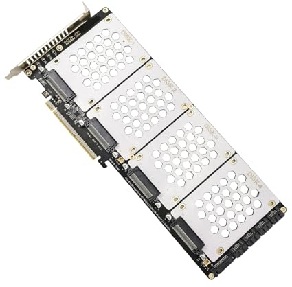 PINIHIKE Tarjeta interna PCIe X16 para disco NVMe cuádruple SFF8639 cuenta con luces LED de actividad y lector de disco duro de fuerte disipación de calor