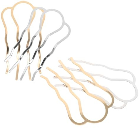 UKCOCO Lot de 4 Épingles à Cheveux en Alliage Métal Doré et Argenté Fourchettes U Vintage Chinoises à 4 Dents Accessoires Coiffure pour Mariage et Tenue Quotidienne Peignes à Cheveux
