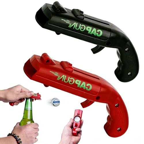Beer Bottle Opener Cap Gun 2 Pack, Novelty Gifts for Men, Bar & Parties | Football viewing party gadget, bar drinking accessory, ideal gift for beer lovers, suitable for stag do and home party use