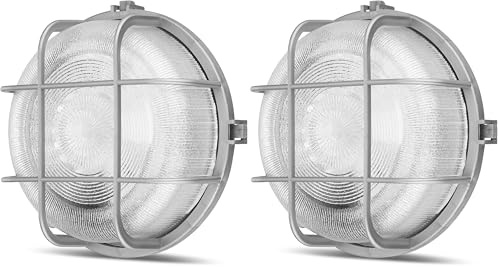 REV Feuchtraumleuchte - Feuchtraumlampe rund, ideal als Wand- oder Deckenlampe - Werkstattlampe, Kellerlampe bis 60W, E27, IP44, silber (Packung mit 2)