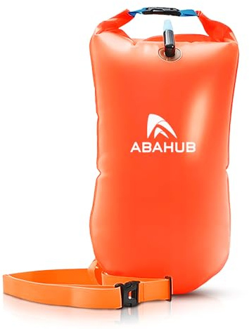 Abahub Simboj med torrpåse, uppblåsbar i frivatten, öppen vattenpool | Vattentät torrväska simhjälpboj med larm visselpipa för simmare vuxna dra buoy 15 l torrfack 1 kammare/28 l 2 kammare