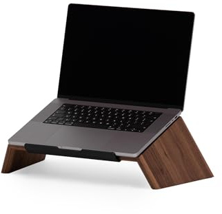 Oakywood - Laptop Ständer Holz - Notebook Stand - für Laptops 15-16, Hand Made, mit Metall Halterung, kompatibel mit MacBook - Unterlage, Monitor Erhöhung für Schreibtisch - 50x25x15cm - Walnuss