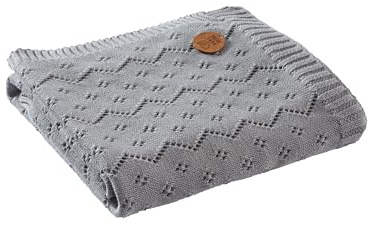Bio Babydecke Ajour Strick 100% Bio-Baumwolle (kbA) GOTS zertifiziert, Hellgrau, 80 x 95 cm