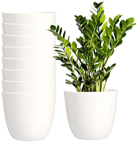 Youngever Lot de 8 pots de fleurs d'intérieur en plastique avec drainage - pour toutes les plantes d'intérieur, fleurs, herbes, plantes grasses et plantes suspendues - 14 cm