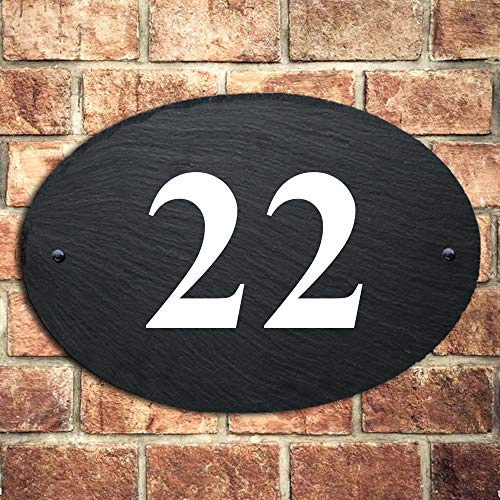 Personalised Natural Slate House Gate Sign Plaque Door Number Personalised Name UV Printed Hand Finished in UK (Number, 27X19cm Oval)