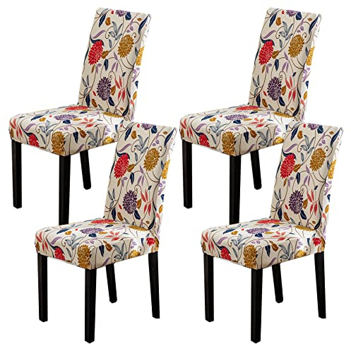 HZDHCLH Chair Covers Set of 4/6 Stretch Modern Chair Slipcovers for Dining Room Kitchen Wedding Party Washable Chair Protector (4pcs, Flower vine)