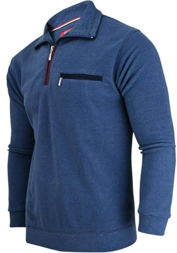 Soltice Herren Langarm Sweatshirt mit Kragen, Gestreifte Strickpullover, Reißverschluss Winter Poloshirts aus Baumwoll-Mix (M, [M1] Navy SS)