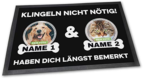 Fußmatte mit Zwei Hunden - Klingeln Nicht nötig - Personalisiert mit WUNSCHFOTOS und Wunschnamen Hundebesitzer - 75 x 50 cm