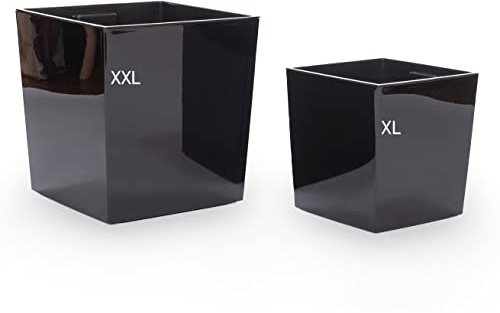 MELTOM XL + XXL Pflanzkübel aus Kunststoff in Hochglanz Farbe: Schwarz mit Herausnehmbaren Einsatz, Set 2, Eckig
