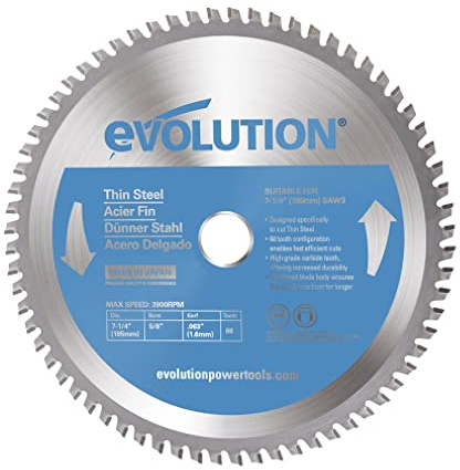 Evolution 185mm T185TCT-68CS Hoja de sierra para cortar acero delgado - Hoja de sierra de metal con punta de carburo de 68 dientes genera poco calor, rebabas o chispas