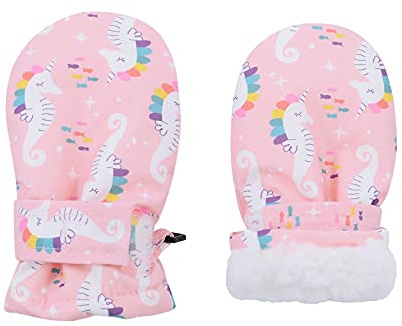 Durio Mittens Children's Ski Gloves Waterproof Windproof Warm Winter Gloves Ski Gloves for Boys and Girls Skiing Snowboard Cycling, Pink Hippocampus, 1-2 Years