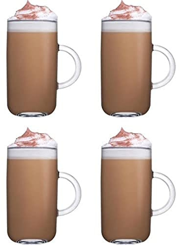 Pasabahce Iconic Mug - 4pcs Glass Mugs for Hot Drinks with Handles - Latte Mugs Clear Coffee Mugs Glass Mugs for Hot Drinks Tea Espresso Cappuccino Hot Chocolate Glass Cups 270cc (570-07-55031/SB)