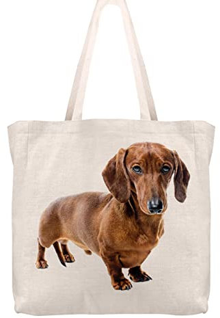 Merchandise for Fans Einkaufstasche - 38 x 48 cm x 13 cm, 24 Liter - Motiv: Dackel/Teckel/Dachshund Glatthaardackel stehend [ 07 ]