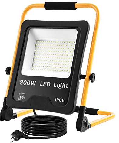 Aufun LED Baustrahler 200W Strahler Warmweiß mit 3M Kabel LED Fluter Arbeitsscheinwerfer Wasserdicht IP66 für Innen-und Außenbereich,Garage, Baustelle, Sportplatz