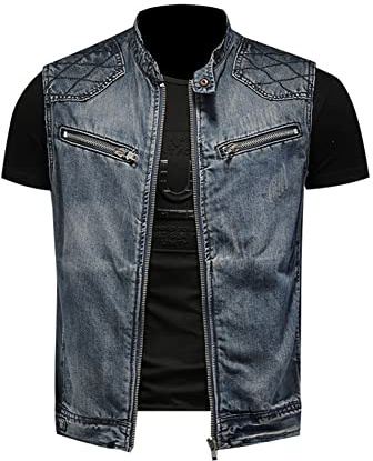Gilet di Jeans da Uomo Fertilizzante Plus Size Gilet di Jeans con Colletto alla Coreana Gilet Casual,Nero,XXL