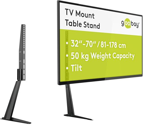 goobay 58525 TV Standfuss für Fernseher und Monitore zwischen 32“ 70 Zoll (81-180cm) / Neigbar Höhenverstellbar/Fernsehständer Flat & Curved bis 50 kg, Schwarz, 32-70