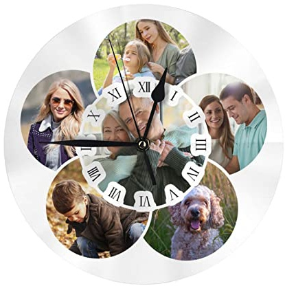 Naispanda Reloj Redondo Personalizado con Foto, Reloj de Pared Personalizado con Texto de Foto, Reloj Redondo Silencioso Personalizado sin Tictac para Cocina, Sala de Estar, Dormitorio, Baño, Hogar