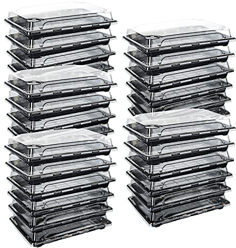 JMIATRY 30 vassoi riutilizzabili in plastica per buffet e catering con coperchi, 247 mm x 156 mm, vassoi per dolci e panini, base con motivo nero, contenitori per alimenti per feste e buffet
