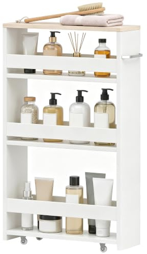 kleankin Chariot de Rangement à 3 Niveaux Chariot de Stockage étagère sur roulettes pour Cuisine étroite Salle de Bain buanderie Bureau avec poignée - 48 x 15 x 80 cm Blanc