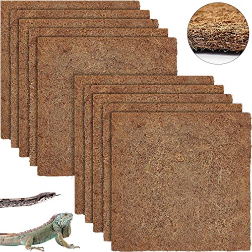 ZeeDix 10 Pcs Reptile Carpet, 14X14 inch Natural Coconut Fiber Liner Mat Flooring Accessories for Reptile Tank - Bearded Dragon Tortoise Lizard Turtle Snake Leopard Gecko Substrate Bedding