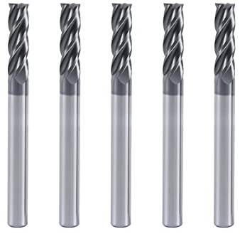 XYunEnZ ISB 1/4'' Carbide Square End Mill Set - 4 Flute Micro Grain Carbide Mill Bits for Alloy Steels/Hardened Steels/Aluminum, 5 Pcs