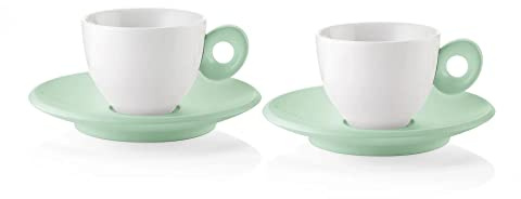 Set 2 tazzine Caffè con piattino Everyday Guzzini 081700243 Porcellana Bianco Verde Malva lavastoviglie