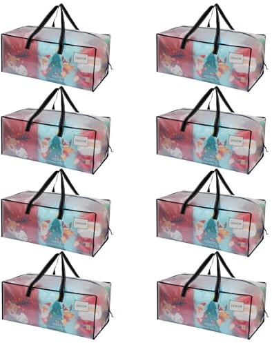 VENO 8er-Pack Umzugstaschen XXL (87 Liter) Aufbewahrungstasche mit Starken Griffen & Reißverschluss, Faltbare Alternative zu Umzugskartons für Kleidung & Bettwäsche (Transparent) | Verpackungszubehör, Alternative zu Umzugskartons, Aufbewahrungskörben für Kleidung, Decken, Bettdecken, Wohnheim-Essentials