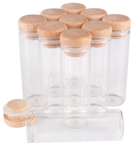 SYLALE 24 Stück 45 ml 30 x 90 mm Reagenzgläser mit Holzkappen, Glasgefäße, Glasfläschchen, Wishing Bolttes, Wunschflasche for Hochzeit, Basteln, Geschenk