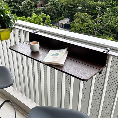 SFJATTA Balkontisch Klappbar Wetterfest, Outdoor-Tisch Balkontisch Zum Einhängen, mit höhenverstellbarer, Für Terrasse, Garten, Balkonklapptisch, Braun (Size : 80cm/31.5in)