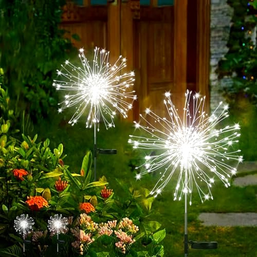 Micacorn Dandelion Solar Fireworks Lights Outdoor Waterproof - 2Pack 8 Modes Copper Wire LED Garden Stake Lights for Patio Yard Pathway Christmas Wedding Party Decor