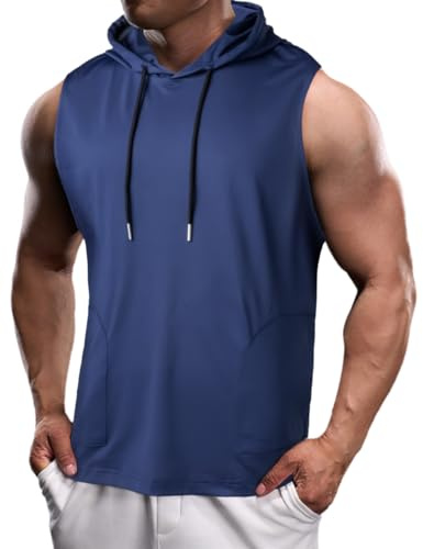 Harbrosrce Uomo Allenarsi Senza Maniche Felpa con Cappuccio Bodybuilding T-Shirts Palestre Fitness Canottiera Maglietta Sportivi Camicie Superiore Canotta con Tasche
