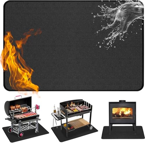 Base ignífuga de 180 x 100 cm, alfombrilla grande plegable para barbacoa de gas, protección del suelo, fibra de vidrio de silicona, esteras de protección contra caídas, para exteriores, para barbacoas