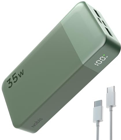 Nobis Power Bank, 20000mAh Tragbares Ladegerät, 35W USB C in & Out Schnellladung, 4 Ports Externes Batterie Pack mit LED Digitales Display, Kompatibel mit MacBook, Phone 15 S23 (Grün)