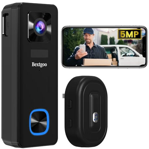 Bextgoo Doorbell Camera Wireless, 5MP Video Doorbell Wireless, Camera Doorbell with Chime, No Monthly Fee, Human Detection, 2-Way Audio, Live View, Video Call, Support Local & Cloud Storage, IP66